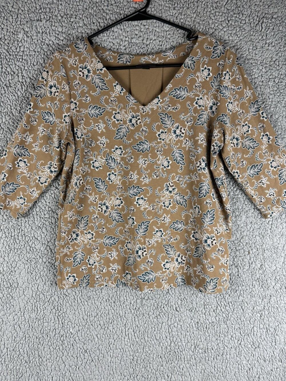 J Jill Wearever Collection Floral Paisley Knit Top Small P Brown Stretch Comfy